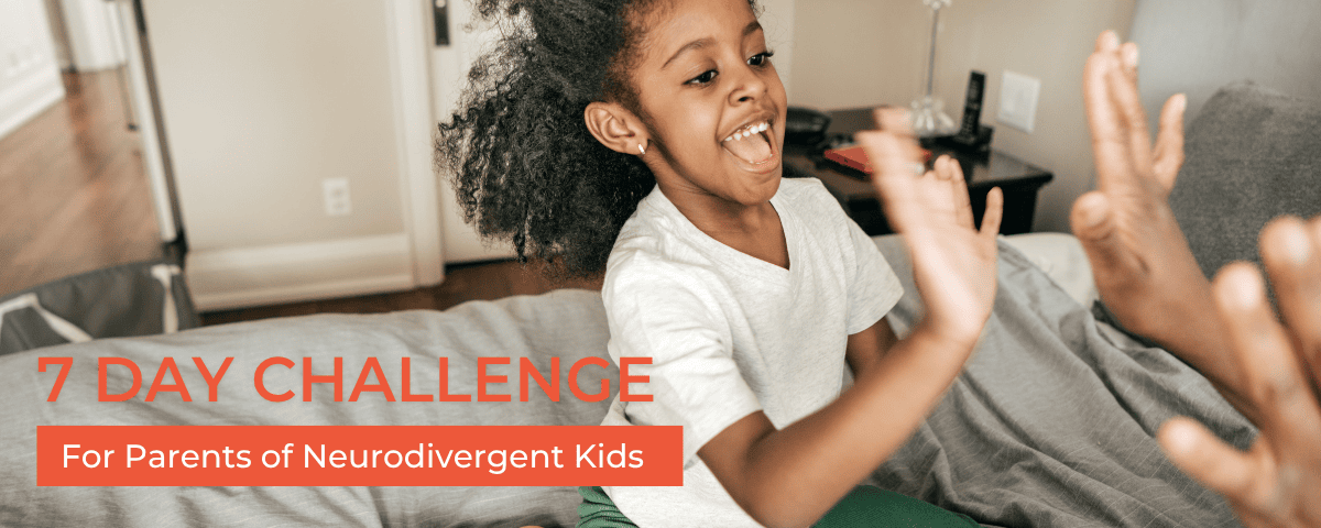 A young neurodivergent child smiles and high-fives an adult while sitting on a bed. Text reads DIFFERENTLY WIRED 7-day Challenge and the TiLT logo appears in the top right corner.